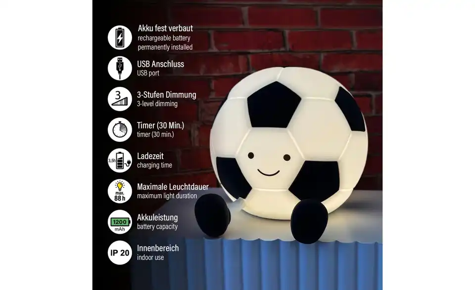 Fischer-Honsel Fußball-Tischleuchte Kalle, Bild mit Text