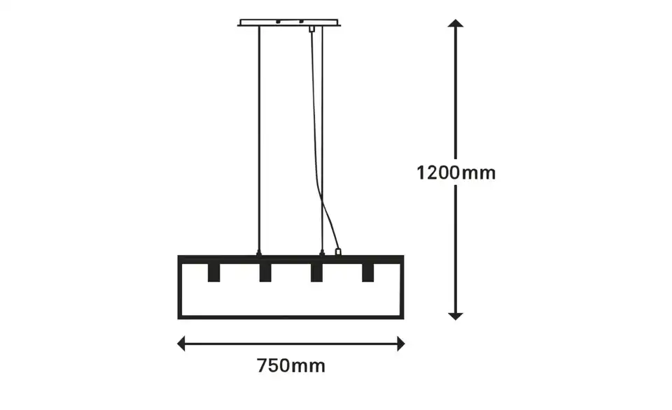 Pendelleuchte 4flg, Bemaßung