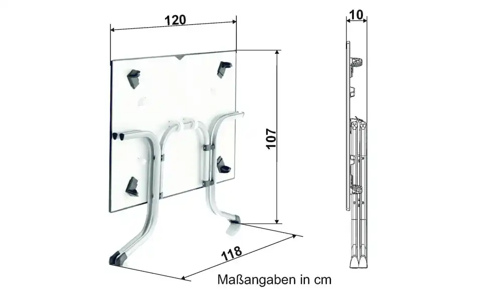 Sieger Boulevard Klapptisch, Bemaßung