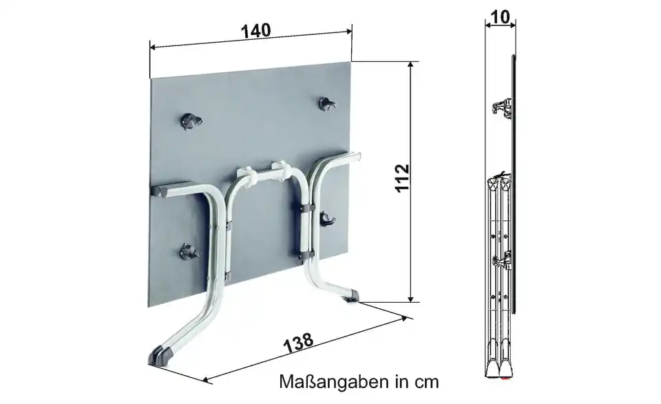 Sieger Boulevard Klapptisch, Bemaßung