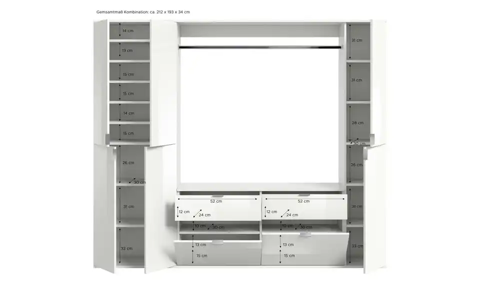 Garderoben-Set, Bemaßung