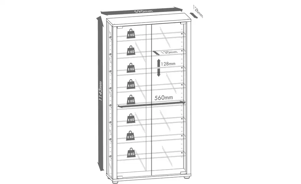 Vitrine, Bemaßung