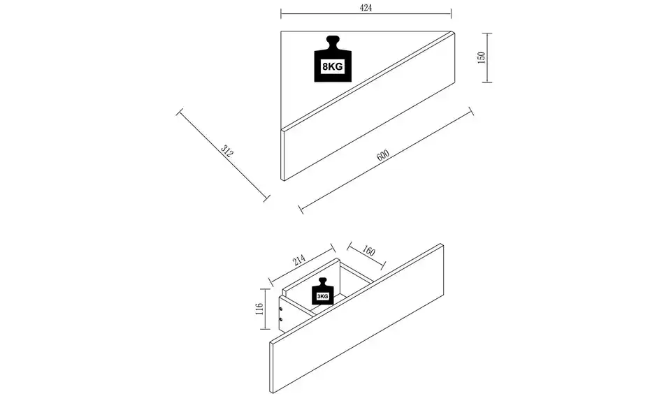 Wandschublade, Bemaßung