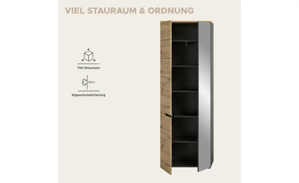 Garderobenschrank, Bild mit Text