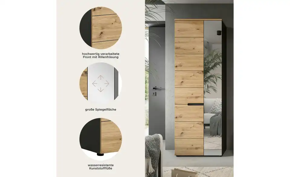 Garderobenschrank, Bild mit Text