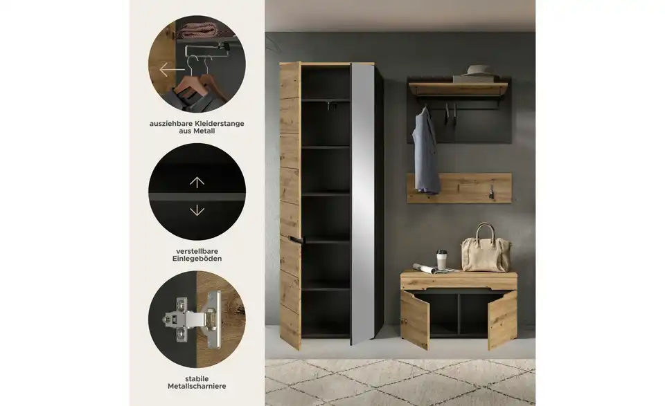 Garderobenkombination, Bild mit Text