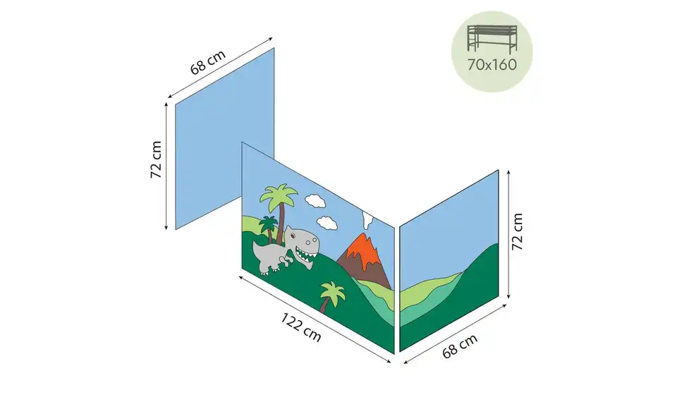 Hoppekids Vorhang für Spielbett 70x160, Bemaßung