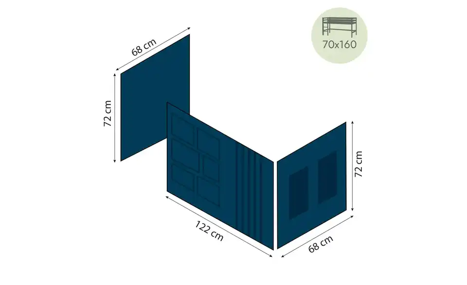 Hoppekids Vorhang für Spielbett 70x160, Bemaßung