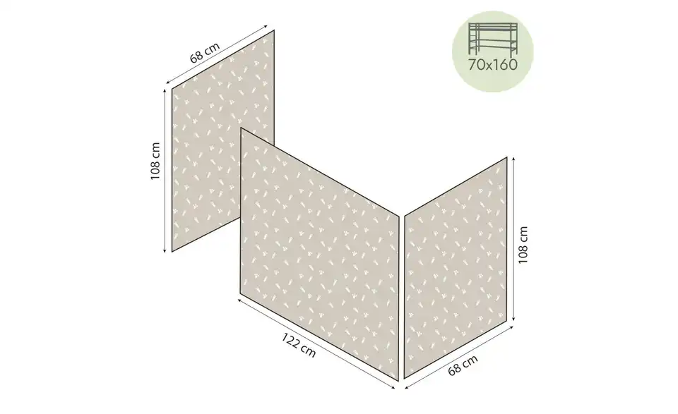 Hoppekids Vorhang Mittelhochbett 70x160, Bemaßung