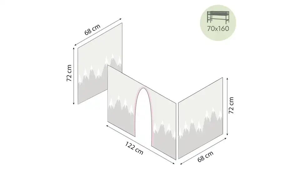 Hoppekids Vorhang für Spielbett 70x160, Bemaßung