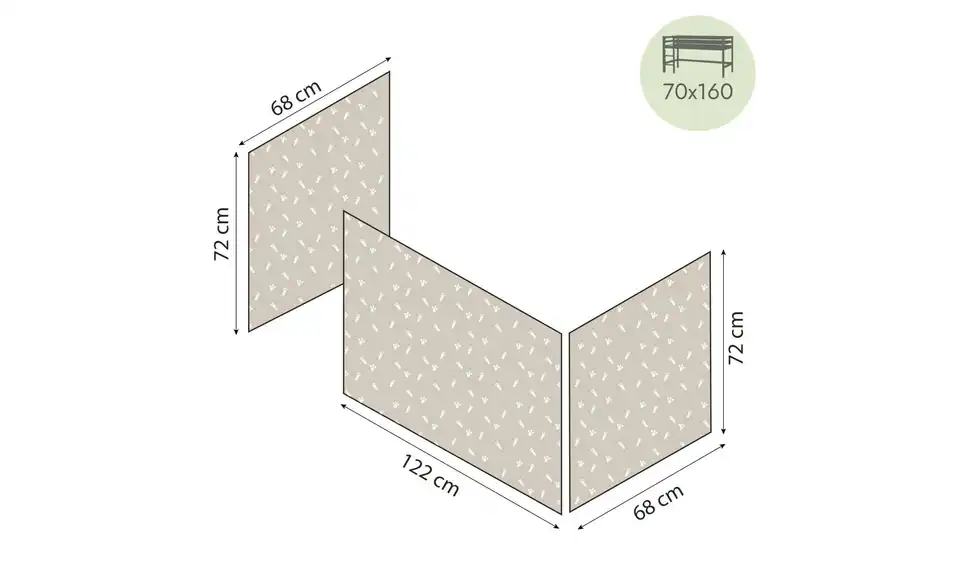 Hoppekids Vorhang für Spielbett 70x160, Bemaßung