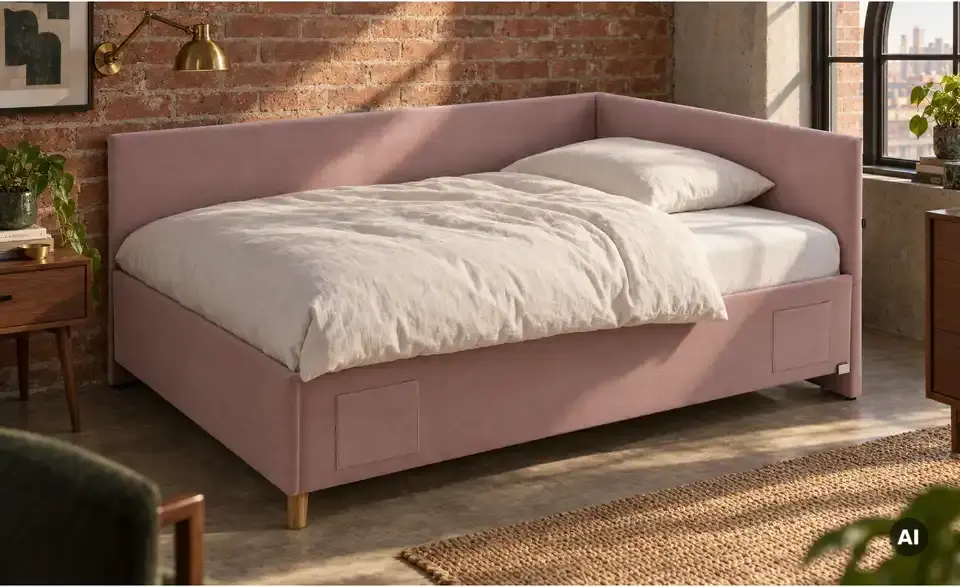 Polsterbett in Cord, in Wohnsituation