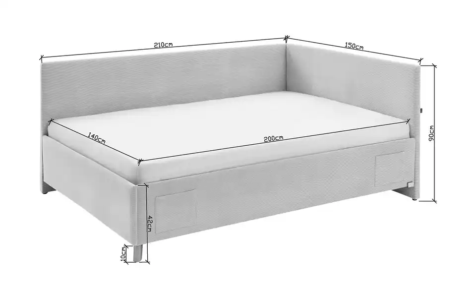 Polsterbett in Cord, Bemaßung