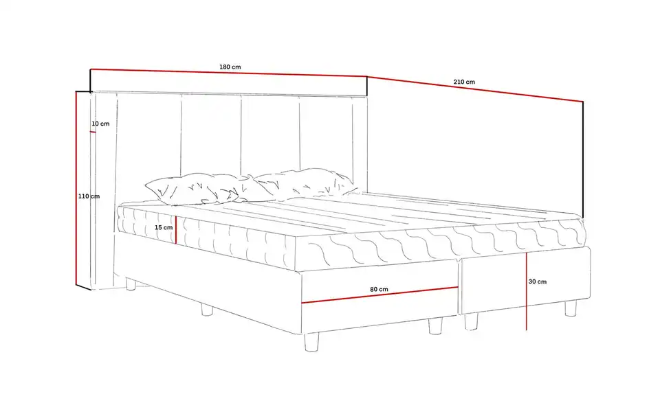 Boxbett mit Matratze, Bemaßung