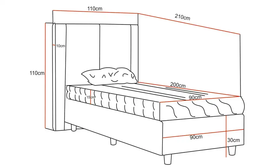 Boxbett mit Matratze, Bemaßung
