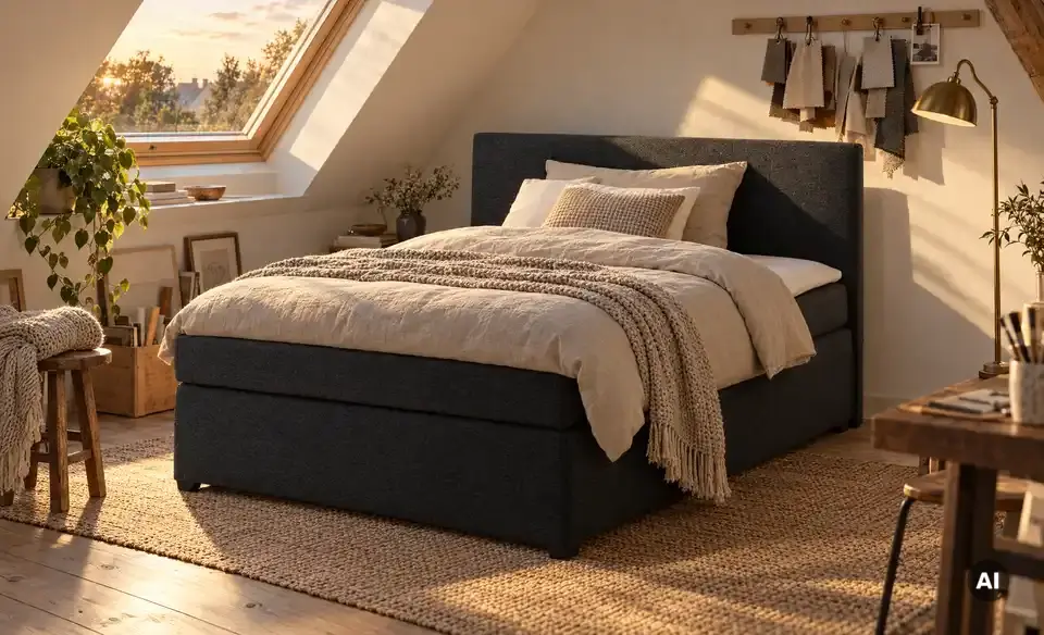Boxspringbett mit Matratze und Topper, H3, in Wohnsituation