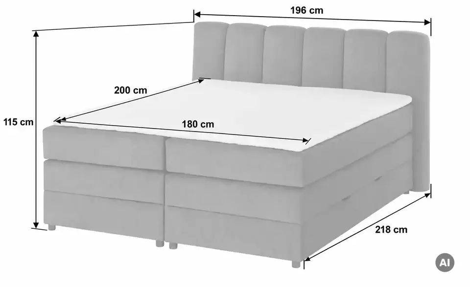 Boxspringbett mit Bettkasten, Detailansicht
