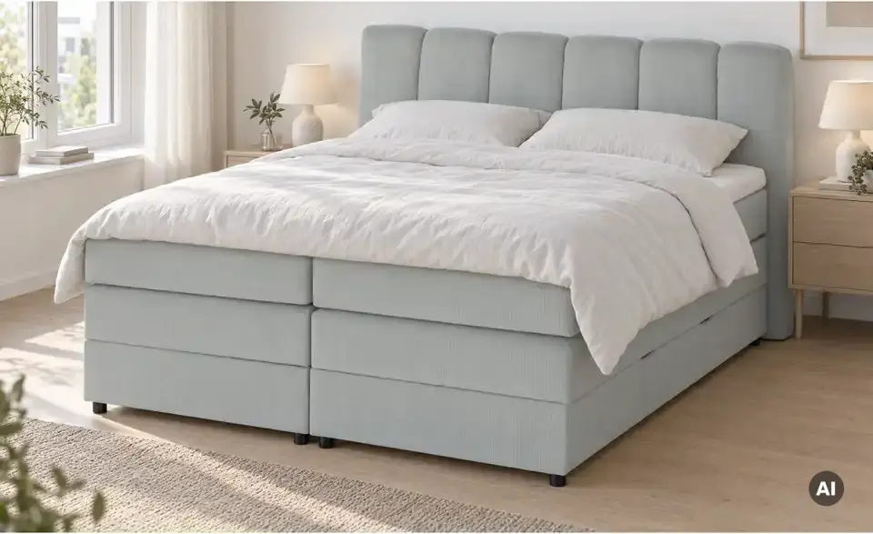 Boxspringbett mit Bettkasten, in Wohnsituation