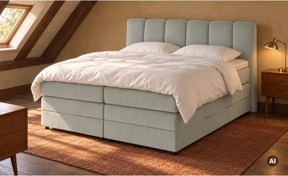 Boxspringbett mit Bettkasten, in Wohnsituation