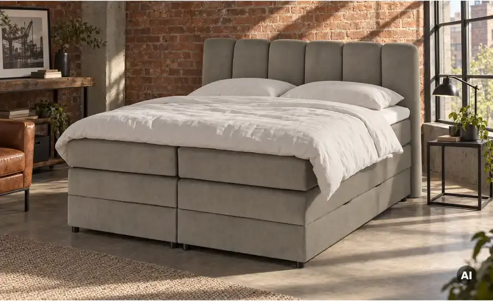Boxspringbett mit Bettkasten, in Wohnsituation