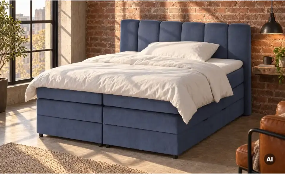 Boxspringbett mit Bettkasten, in Wohnsituation