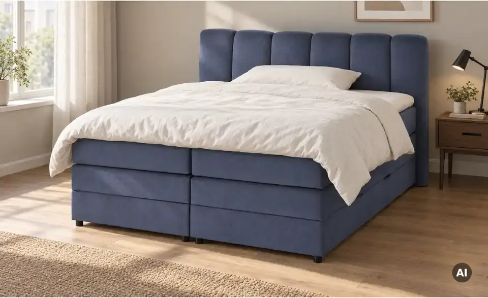 Boxspringbett mit Bettkasten, in Wohnsituation
