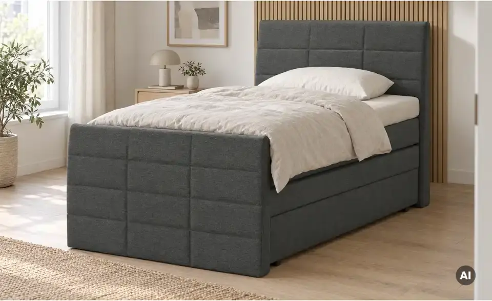 Boxspringbett mit Bettkasten und Topper, in Wohnsituation