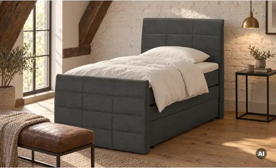 Boxspringbett mit Bettkasten und Topper, in Wohnsituation