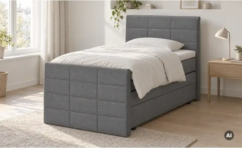 Boxspringbett mit Bettkasten und Topper, in Wohnsituation