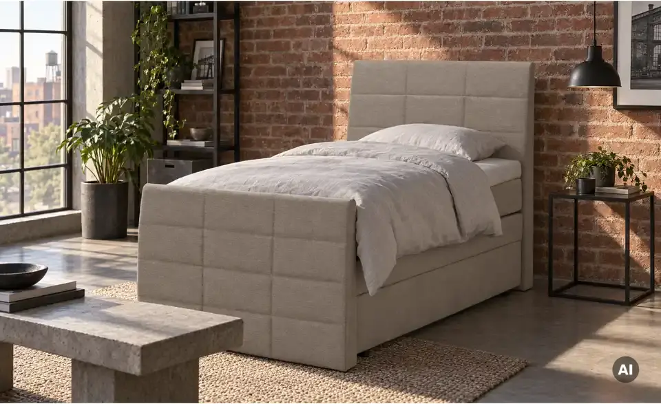 Boxspringbett mit Bettkasten und Topper, in Wohnsituation