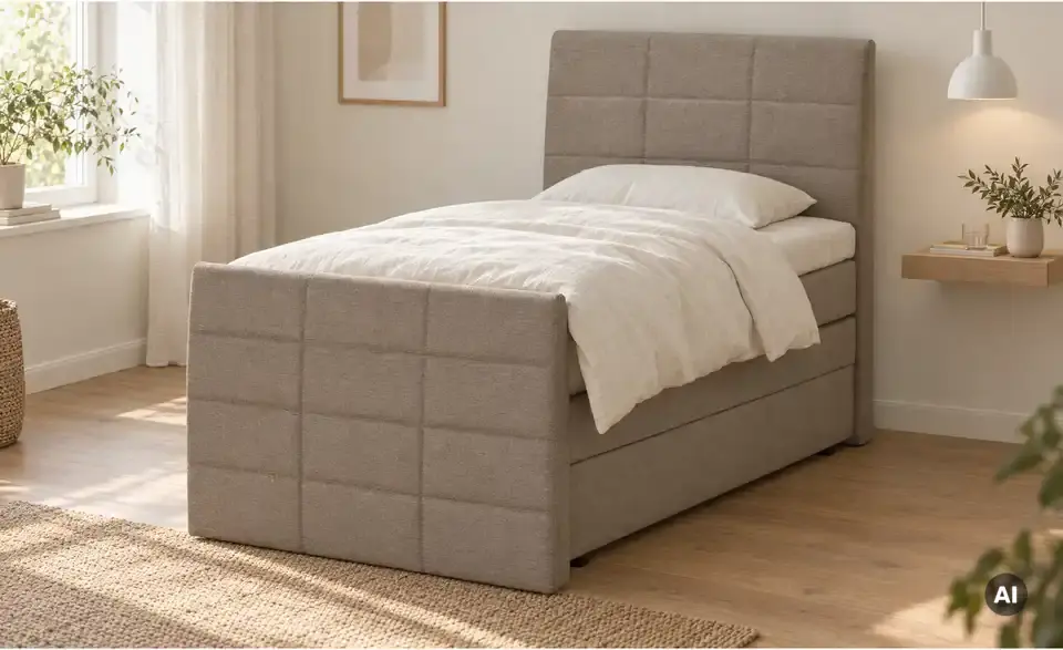 Boxspringbett mit Bettkasten und Topper, in Wohnsituation