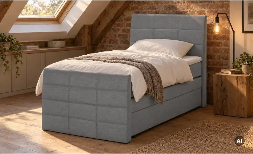 Boxspringbett mit Bettkasten und Topper, in Wohnsituation