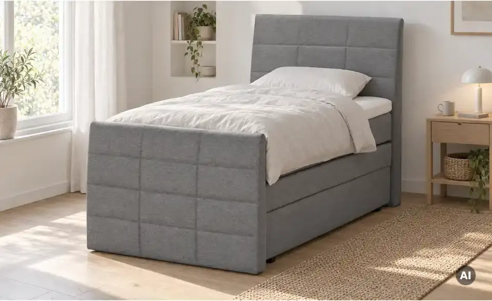 Boxspringbett mit Bettkasten und Topper, in Wohnsituation