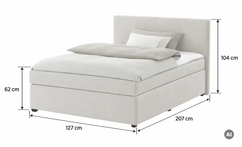 Boxspringbett mit Matratze und Topper, H3, Bemaßung