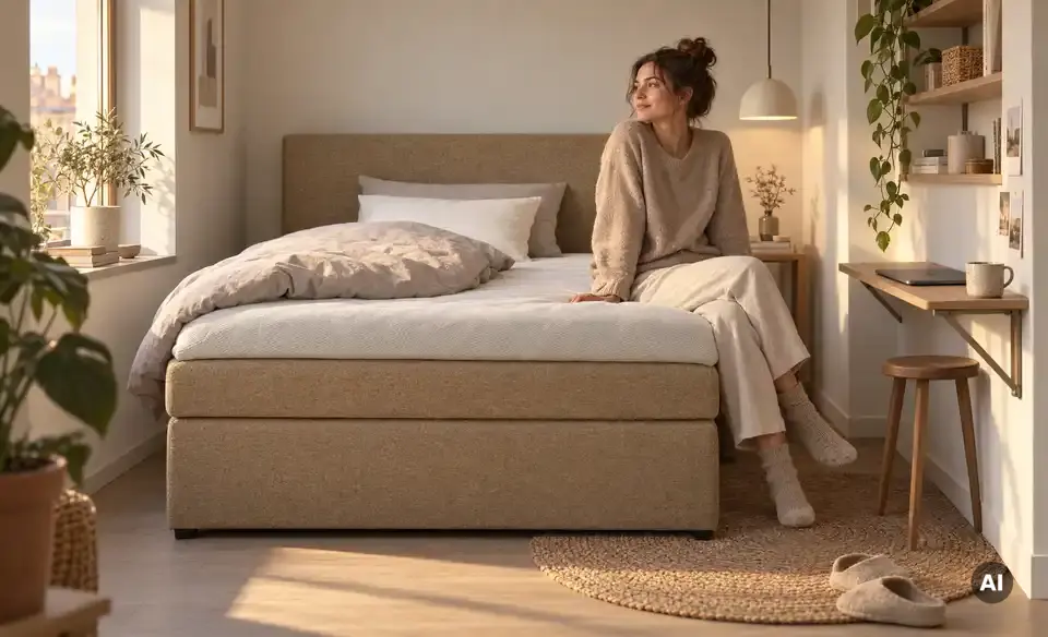 Boxspringbett mit Matratze und Topper, H3, in Wohnsituation