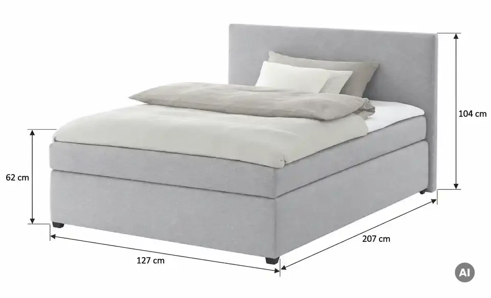Boxspringbett mit Matratze und Topper, H3, Bemaßung