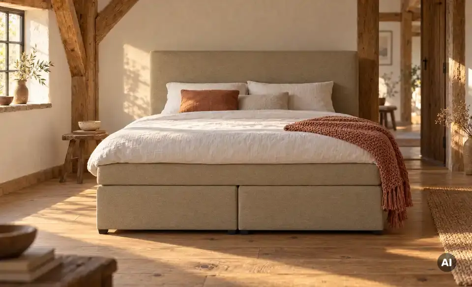 Boxspringbett mit Matratze und Topper, H3, in Wohnsituation