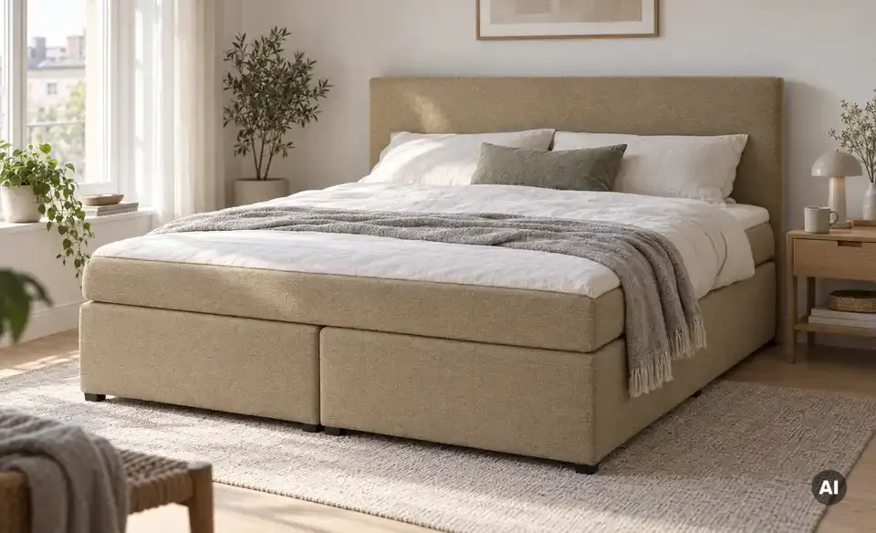 Boxspringbett mit Matratze und Topper, H3, in Wohnsituation