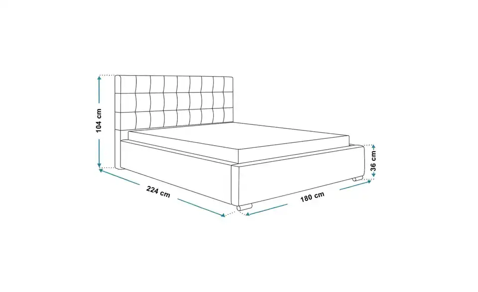 Polsterbett mit Stauraum, Bemaßung