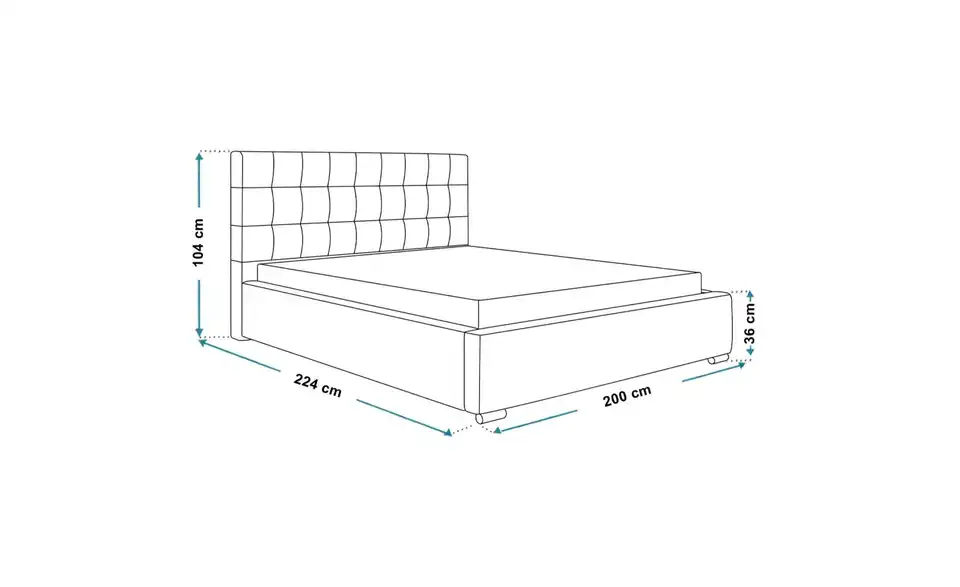 Polsterbett mit Stauraum, Bemaßung