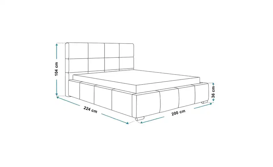 Polsterbett mit Stauraum, Bemaßung