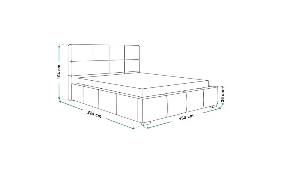 Polsterbett mit Stauraum, Bemaßung