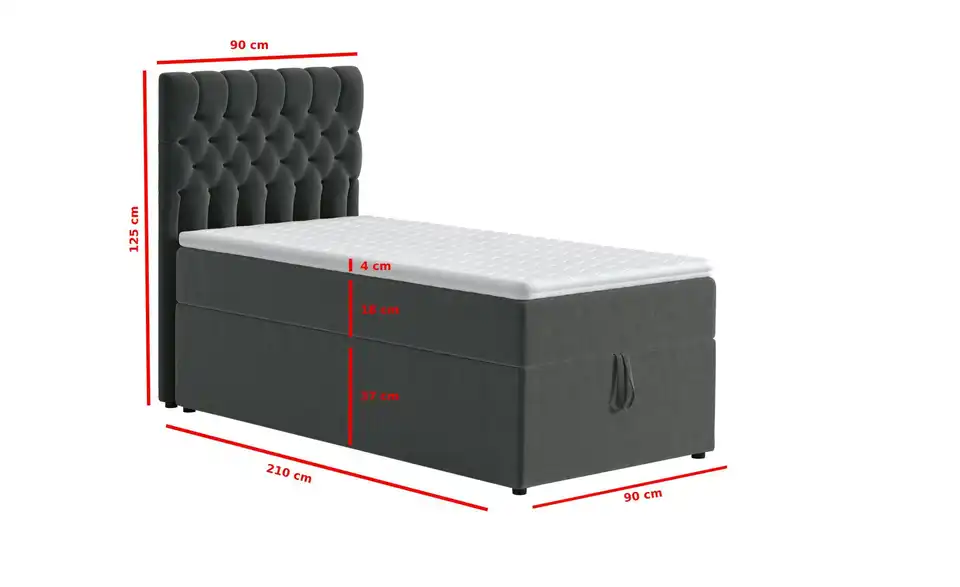 Boxbett mit Bettkasten, Bemaßung