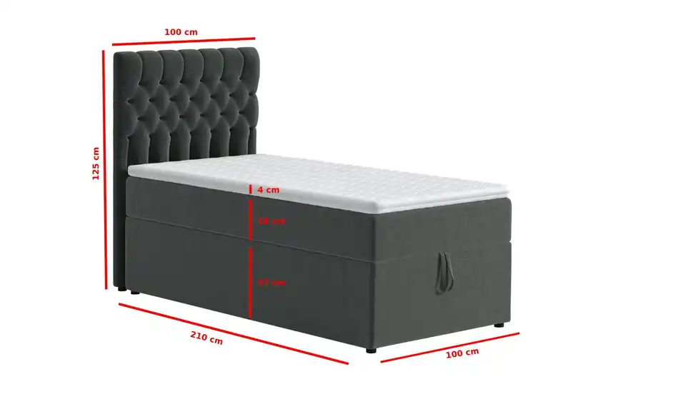 Boxbett mit Bettkasten, Bemaßung