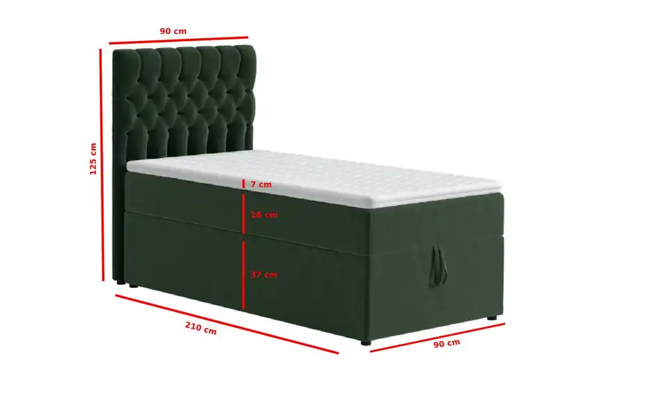 Boxbett mit Bettkasten, Bemaßung