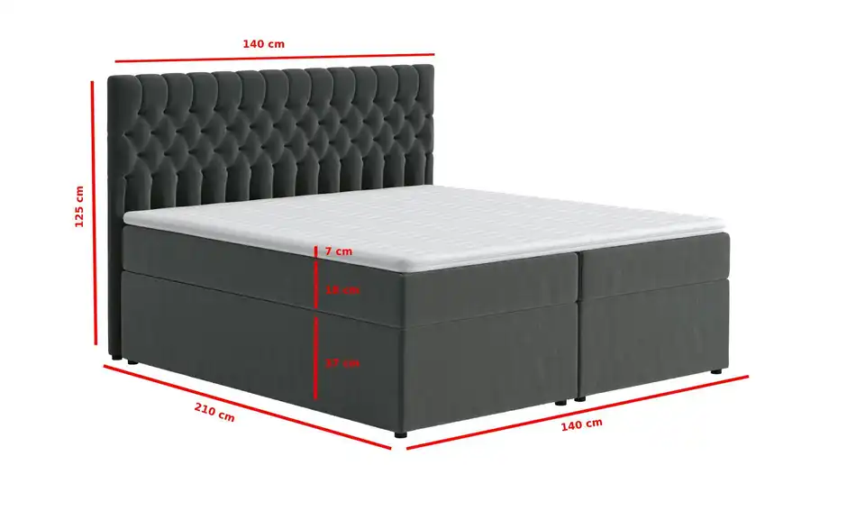 Boxbett mit Bettkasten, Bemaßung