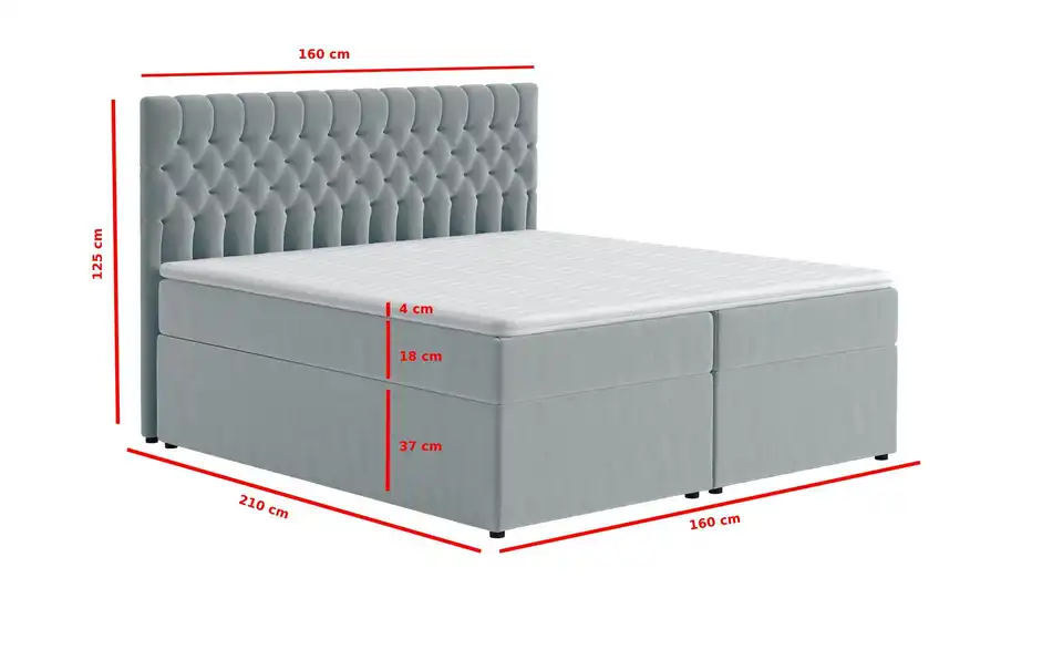 Boxbett mit Bettkasten, Bemaßung