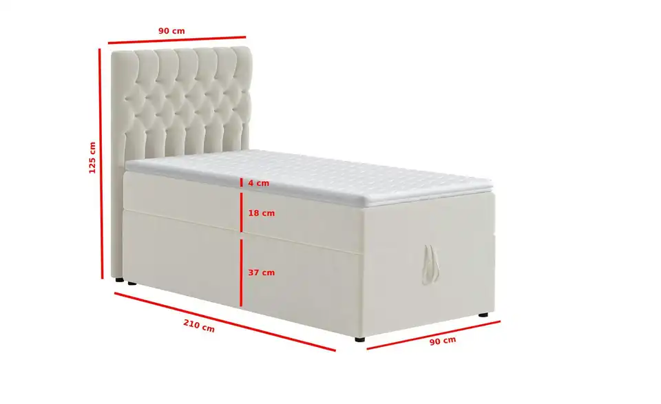 Boxbett mit Bettkasten, Bemaßung