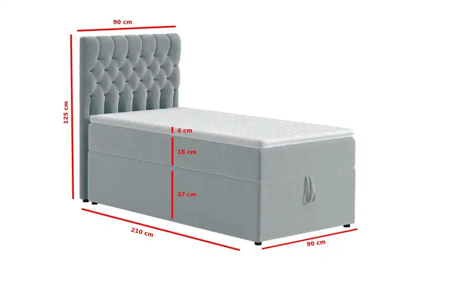 Boxbett mit Bettkasten, Bemaßung