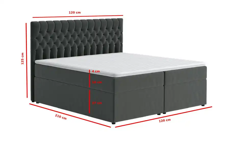 Boxbett mit Bettkasten, Bemaßung